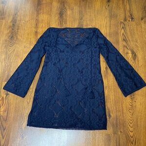 🌷  Bailey 44 🌷 NWOT High Quality Lace Navy Blue Flare Bell Sleeve Coverup Dress